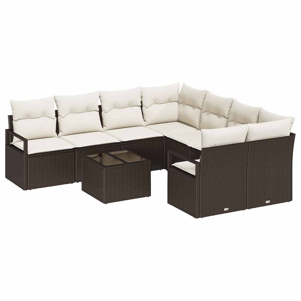 Garten-Sofa-Set 9 pcs Braun und Creme 55 x 55 x 37 cm